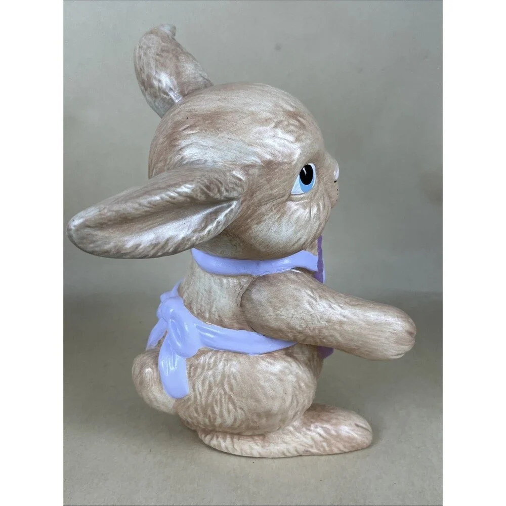 VTG Signed DAG 92 Ceramic Hand Painted Easter Bunny w/a‎ Purple Apron Rabbit 8”